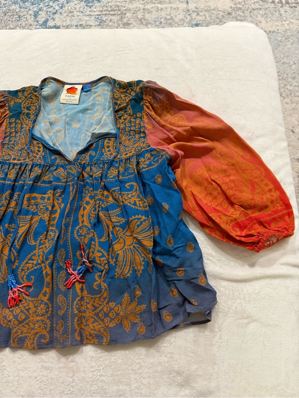 Farm Rio Women’s Small Tie Front Blouse Boho E04 - Picture 2 of 8